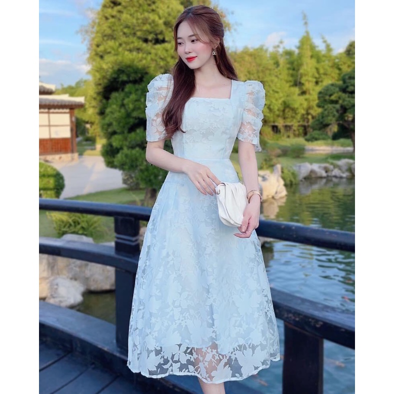 Váy Đầm Dự Tiệc Tiểu Thư Cổ Vuông Sang Trọng Hàng Cao Cấp.