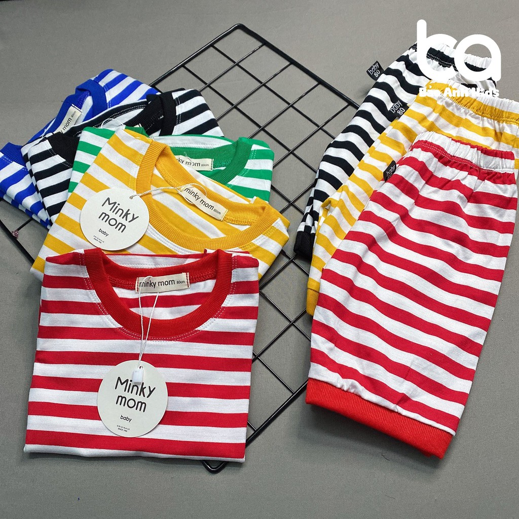 Bộ Cộc Tay Kẻ Sọc Cho Bé Trai Bé Gái - Cotton Minky Mom Kẻ Sọc - Co Giãn Tốt Mềm Mịn Thấm Hút Mồ Hôi (BA01)