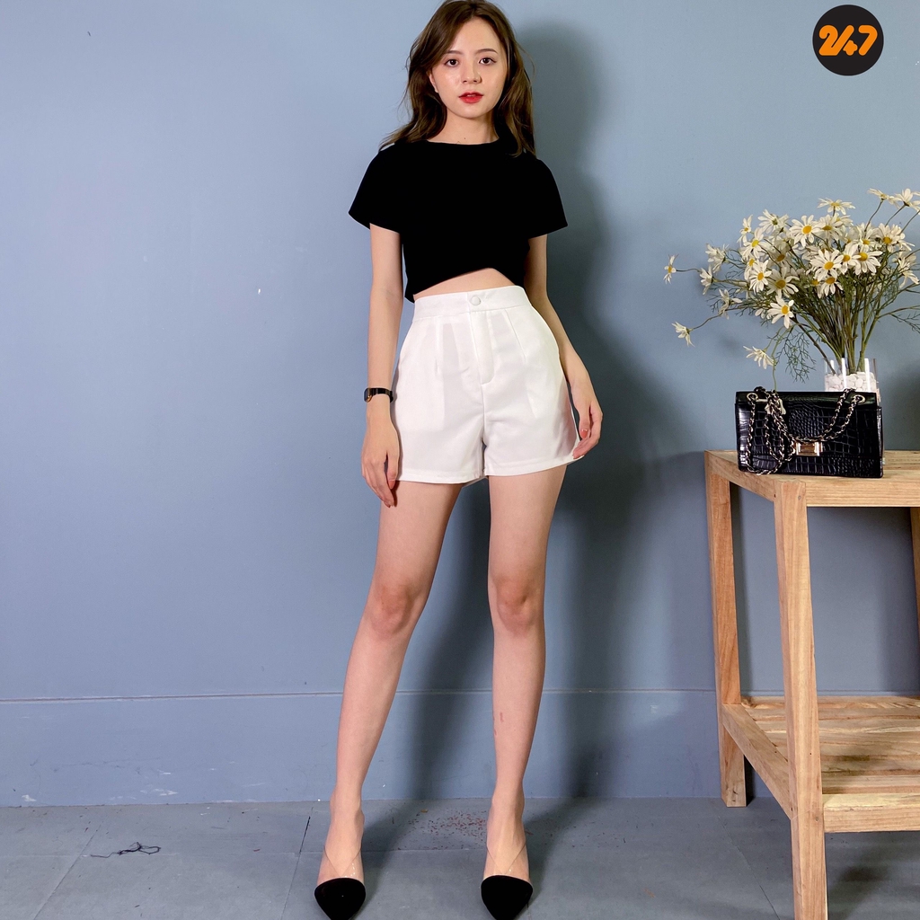 Quần sooc nữ cạp cao cúc bọc | BigBuy360 - bigbuy360.vn