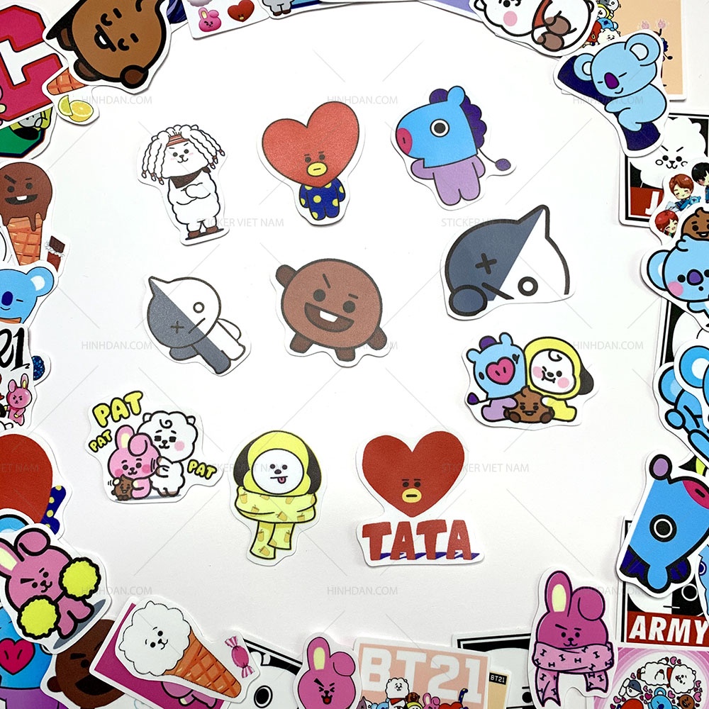 Sticker BT21 CHỐNG NƯỚC dán trang trí Nón Bảo Hiểm, Đàn Guitar, Laptop, Vali, Tủ, Tường