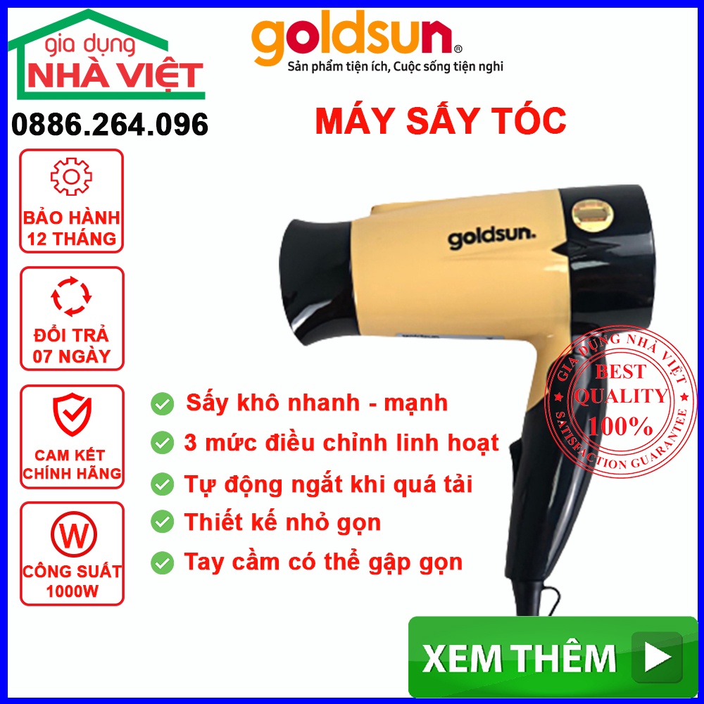 Máy sấy goldsun, Máy sấy tóc Goldsun, may say toc công suất 1000W có thể gấp, bảo hành chính hãng 12 tháng 10101532
