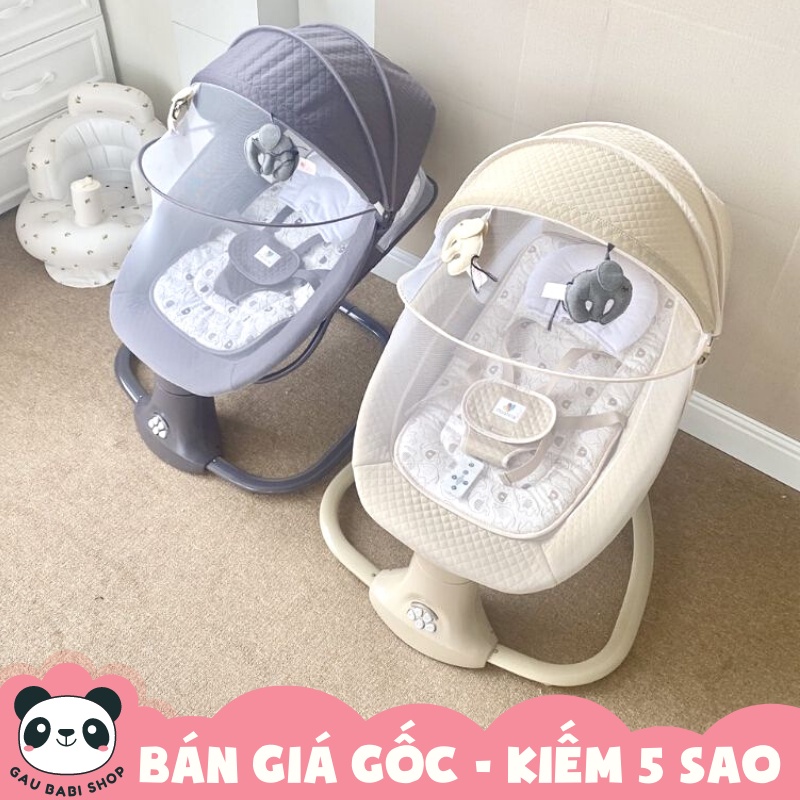 Nôi điện tự động kết hợp ghế ngồi đọc sách cho bé nhạc trắng KUB/Mastela 8107/8108 - điều khiển từ xa - có loa Bluetooth