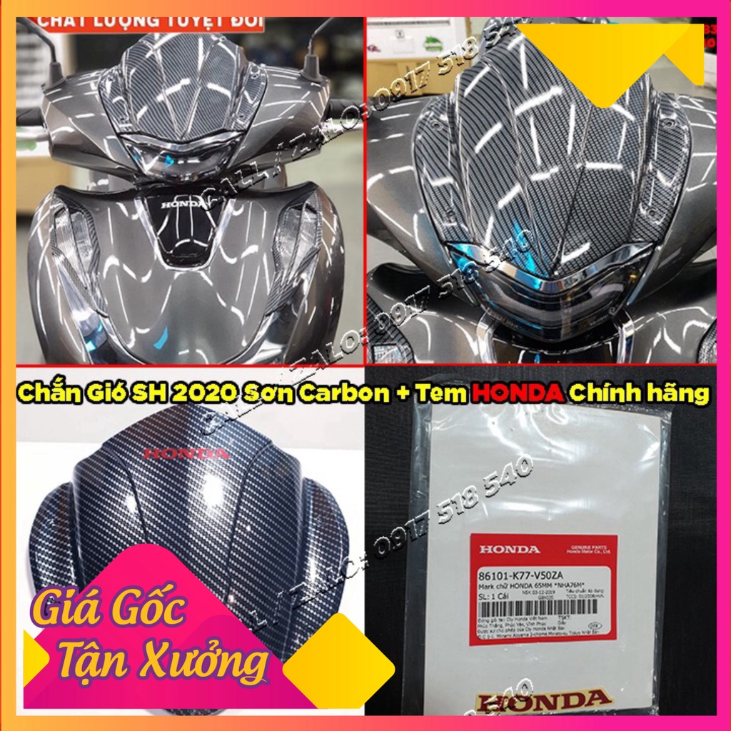 Combo Chắn Gió Sh 2020 - Sh 2021 - Sh 2022 Sơn Carbon + Tem HONDA Chữ Đỏ Chính Hãng 🥇 (Ảnh Sp thật)