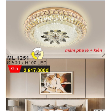 Đèn Mâm Ốp Trần Pha Lê -Thủy tinh, Đèn Trang Trí Phòng Khách/Phòng Ngủ Sang Trọng