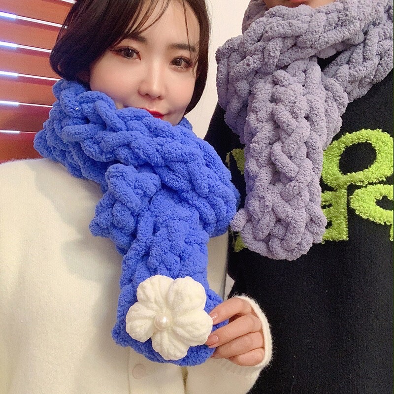 Set nguyên liệu đan khăn len chunky bằng ngón tay cực dễ