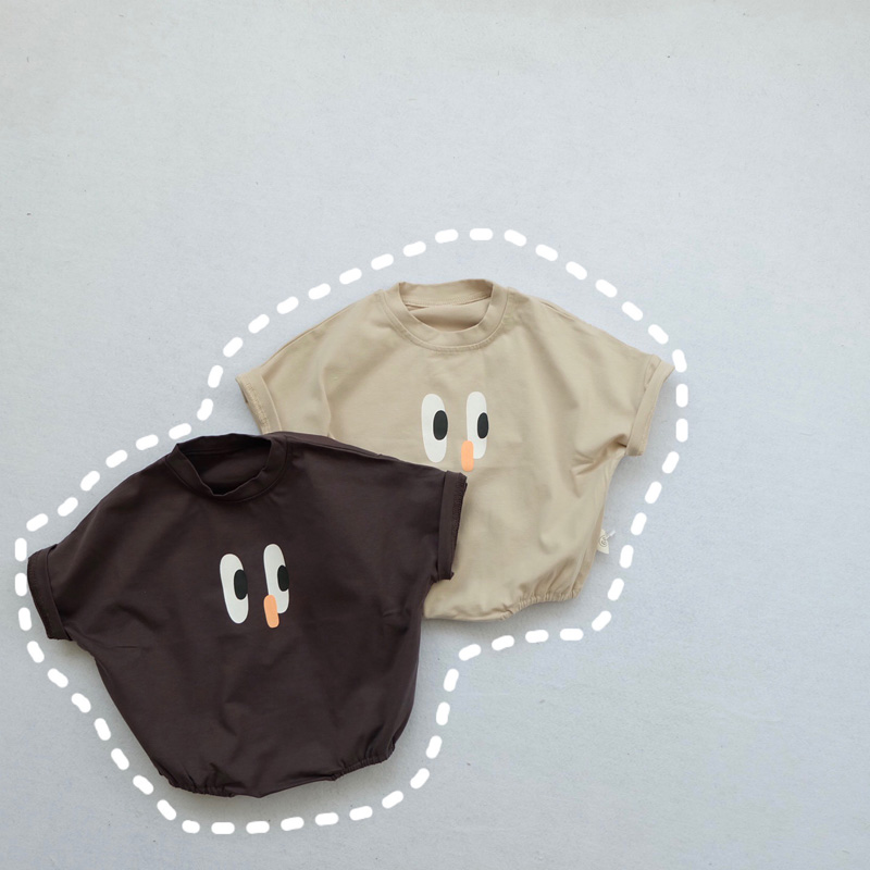 Áo Liền Quần Ngắn Tay In Hình Đôi Mắt Dễ Thương Cho Bé