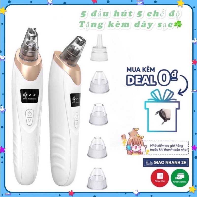 Máy Hút Mụn Hút 5 đầuCÓ MÀN HÌNH LED5 đầu hút,dùng sạc usb hàng cao cấp[  mã 002 ]