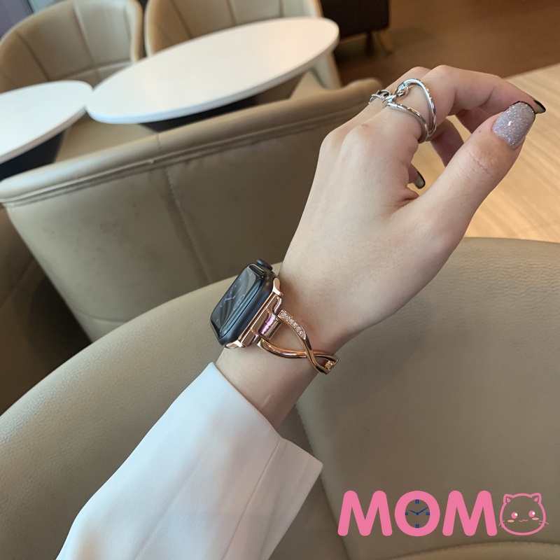 Dây Đeo Bằng Thép Không Gỉ Đính Kim Cương Giả Cho Đồng Hồ Smart Watch Serise 7 6 5 4 3 Band 41mm 45mm 42mm 40mm 44mm