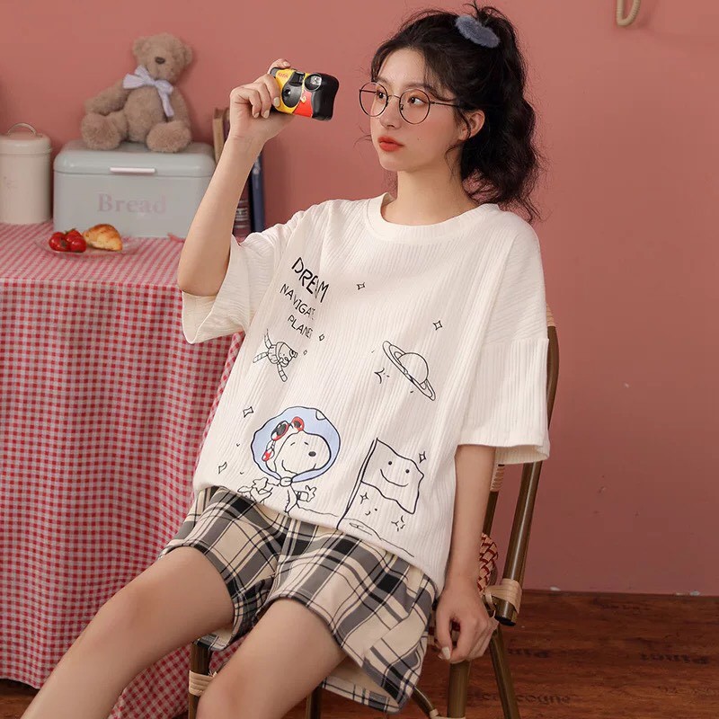 Bộ Ngủ Cotton Thun Mềm - Bộ Mặc Nhà Chất Vải Mềm Mịn Thoáng Mát Nhiều Mẫu Dễ Thương