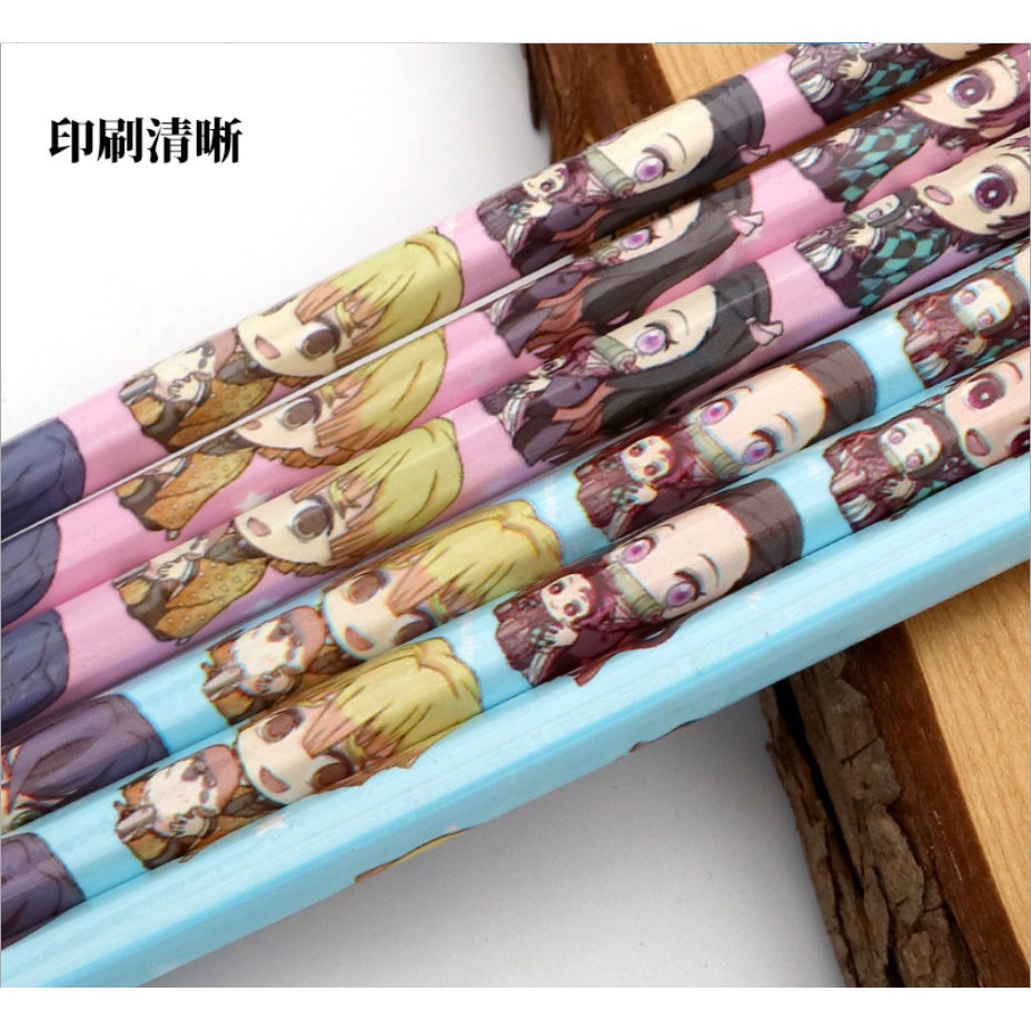Hộp 12 Cây Bút Chì Gỗ Hình Demon Slayer Kimetsu No Yaiba HB Đi Học Kèm Cục Tẩy Cho Bé