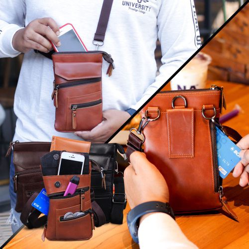 Túi Da Bò Đeo Thắt Lưng 6 Ngăn Đựng Điện Thoại Chịu Tải P52
