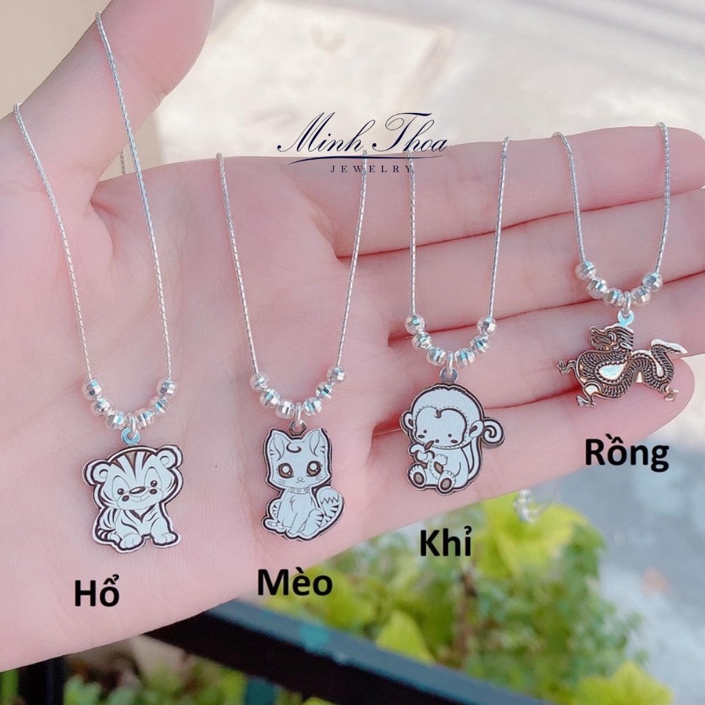 Dây chuyền bạc trẻ em 12 con giáp, vòng cổ dây liền mặt bé trai bé gái bạc nguyên chất Minh Thoa JEWELRY