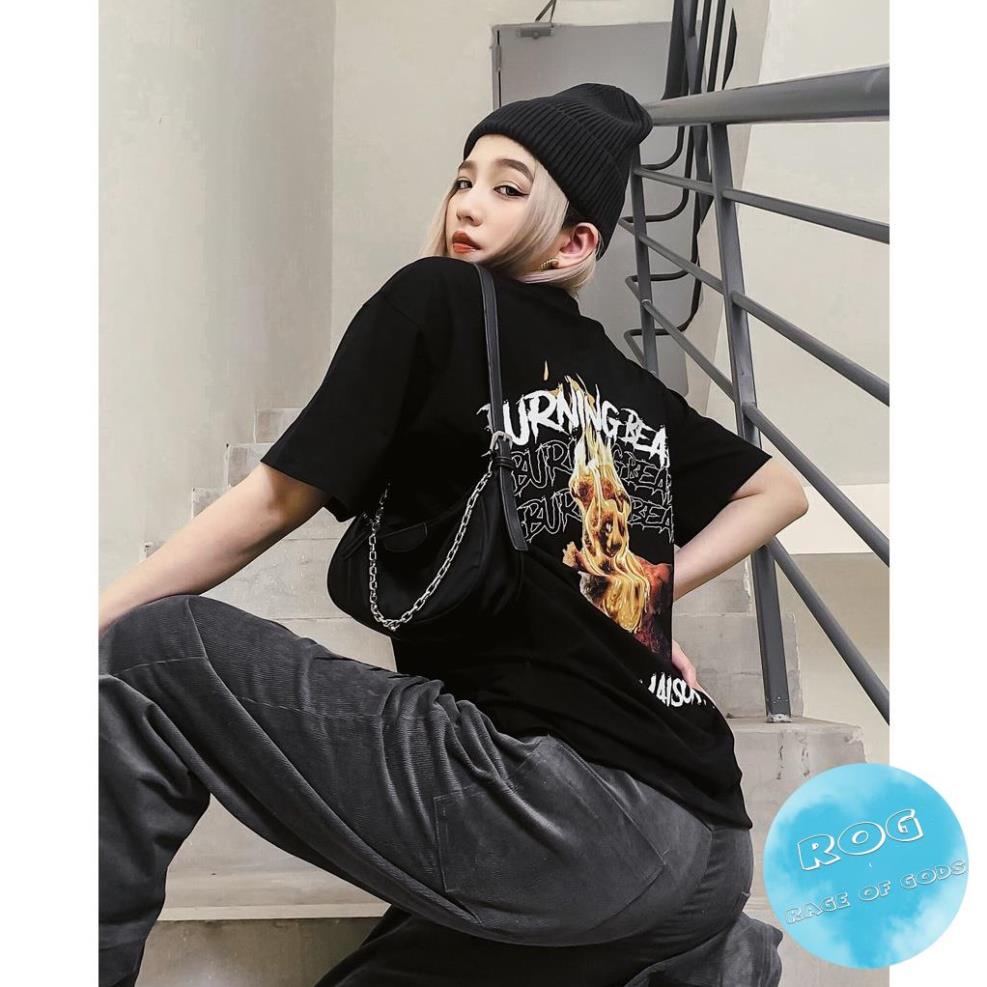 Áo thun tay lỡ MIKENCO Gâu Lửa Streetwears SG , Áo thun unisex nam nữ from rộng oversize chất liệu cotton
