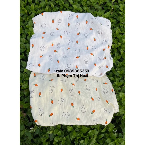 vải xô muslin 2 lớp hình thỏ carot mềm mát cao cấp may khăn tắm,quần áo cho né