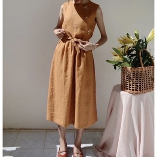Đầm linen tưng cột eo khách đặt (không thêu ) - Đầm 2 lớp - Nhận đặt theo yêu cầu - PT Linen - mm6