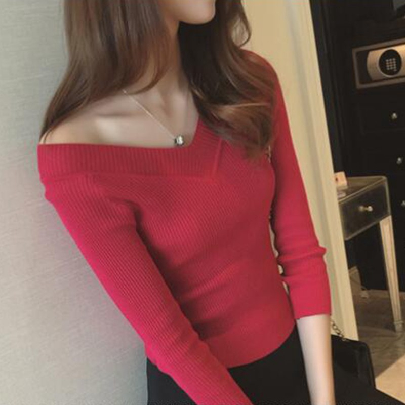 Áo thun dài tay trễ vai màu trơn đơn giản dễ phối đồ cho nữ