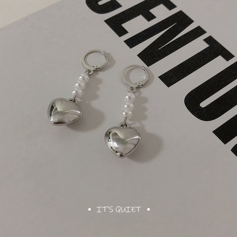 Khuyên Tai Hình Trái Tim Đính Ngọc Trai Phong Cách Harajuku 19A1279