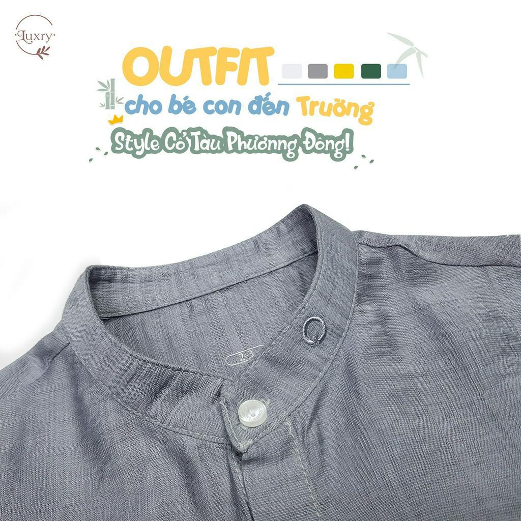 Áo sơ mi cổ tàu cho bé trai, bé gái thanh lịch từ Luxry với chất vải đũi tre