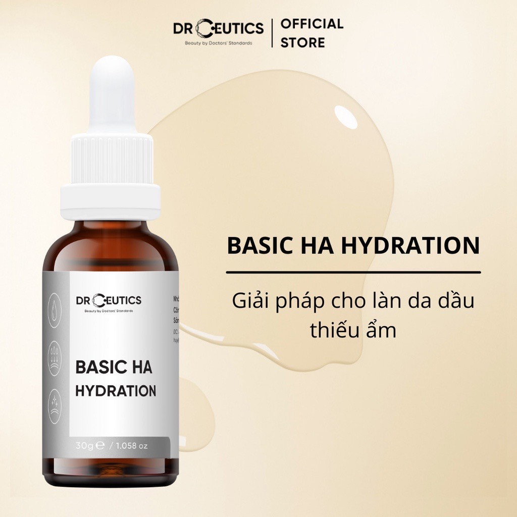 Serum HA DrCeutics Cấp Ẩm, Căng Bóng Da Hyaluronic Acid + NMFs và HA Basic Drceutics Cho Da Dầu, Mụn (30ml)