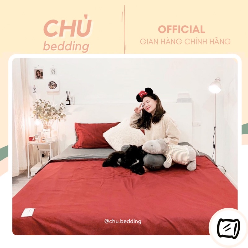 Set chăn ga gối cotton đũi: đỏ đen