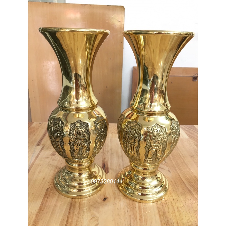 Combo đôi Lọ hoa họa tiết bát tiên bằng đồng nguyên chất cao 29cm