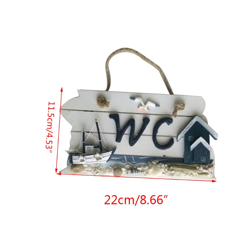 Biển hiệu treo cửa nhà vệ sinh bằng gỗ khắc chữ WC phong cách Địa Trung Hải