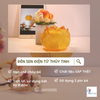 Đèn nến điện tử Hoa sen pha lê dùng trang trí, thờ cúng, chân đèn tách rời