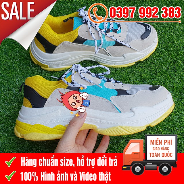 [FREE SHIPPING] Giày Thể Thao Balen Triple S Xanh Vàng Khuyến Mãi