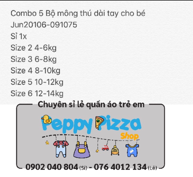 Combo 5 Bộ dài tay in hình thú đáng yêu cho bé bo008  _Lan Nhi