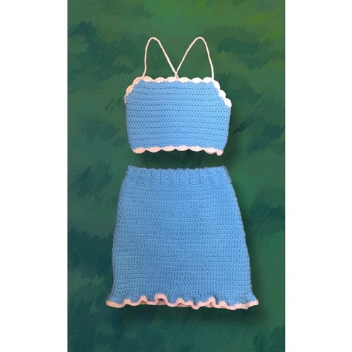 Set áo váy viền sóng móc len 🌊