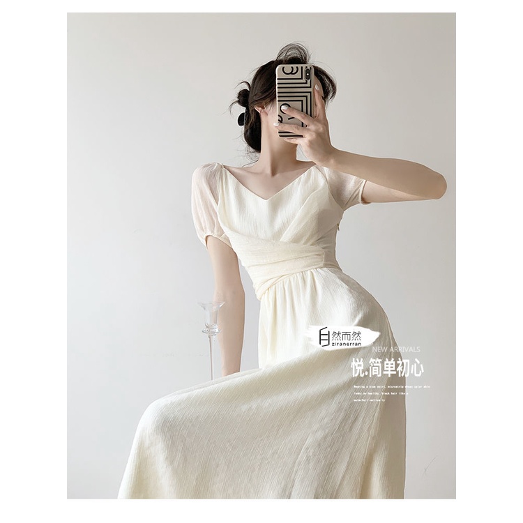 Đầm Chiffon Tay Phồng Phong Cách Pháp Thanh Lịch Cho Nữ