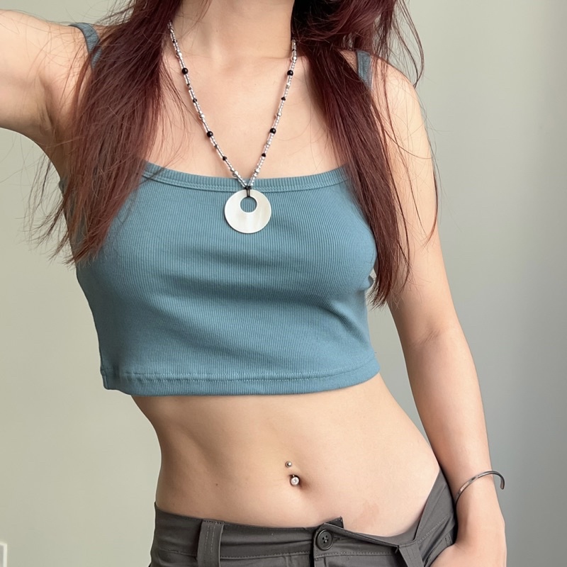 ADDSOMESUGAR Áo dây khoét lưng vải thun gân