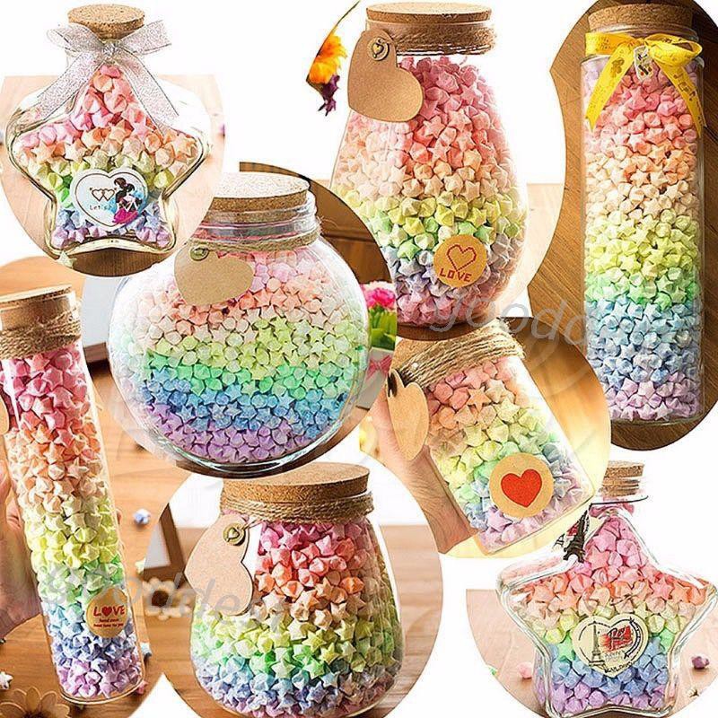 Set 30 giấy xếp ngôi sao may mắn màu dạ quang