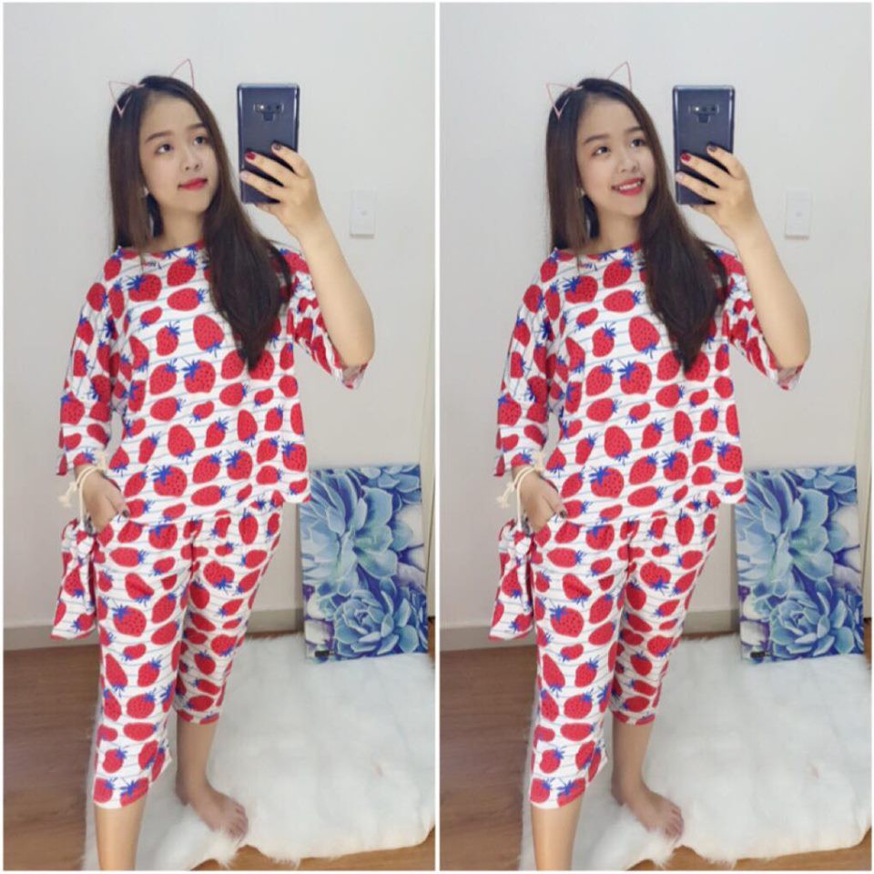 Đồ Bộ Pijama Thun Cotton LỬNG - TẶNG kèm túi nhỏ (Form dưới 70kg)