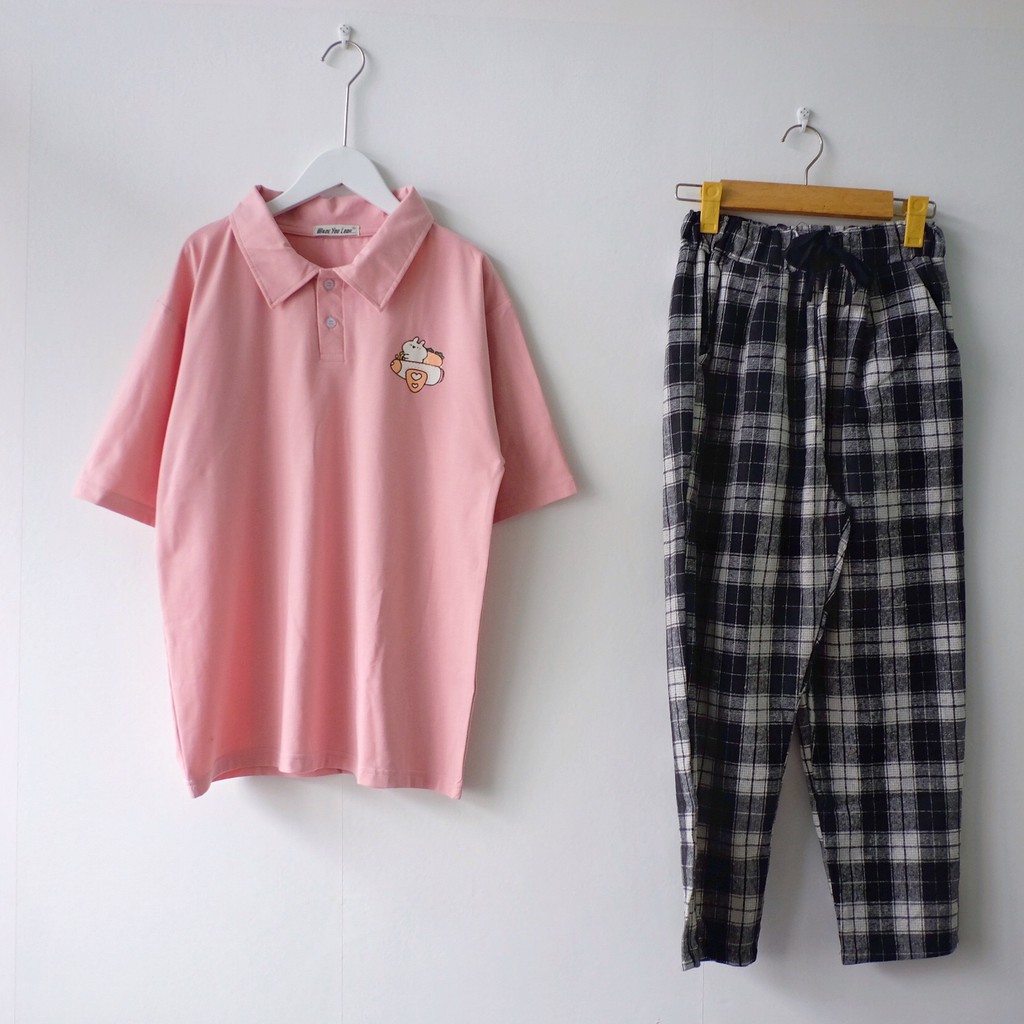 Polo áo thun có cổ tay lỡ THỎ MÁY BAY form rộng ulzzang thu đông freesize UNISEX