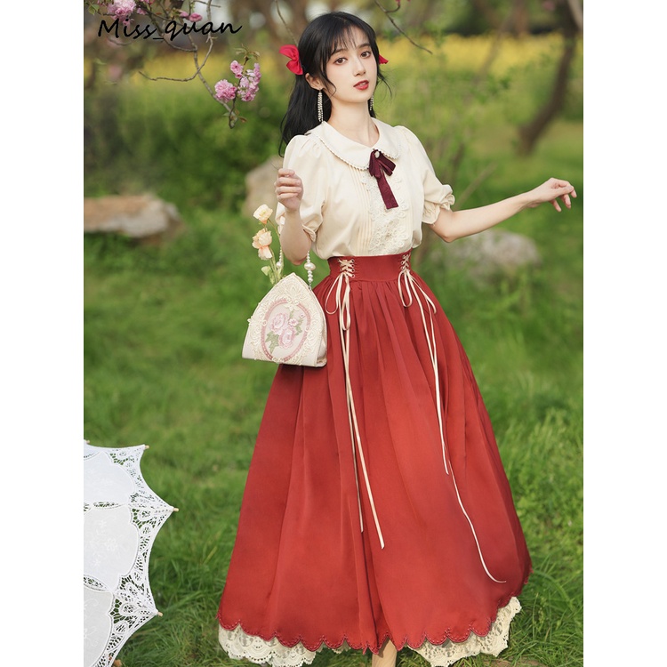 Set Áo Tay Ngắn Phối Ren + Chân Váy Xinh Xắn Thời Trang Mùa Hè Theo Phong Cách Retro