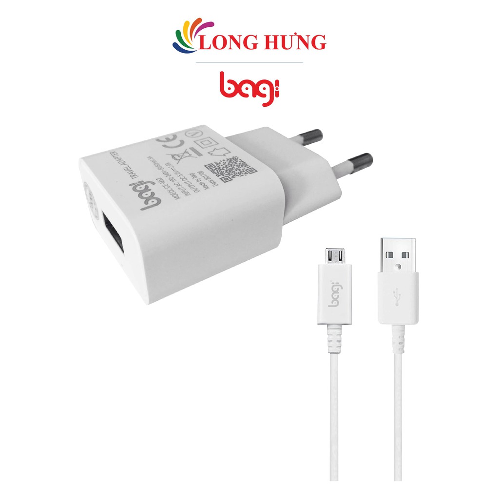 Combo cốc sạc Bagi 2A 1USB + Cáp Micro USB 1m CB-M52 - Hàng chính hãng