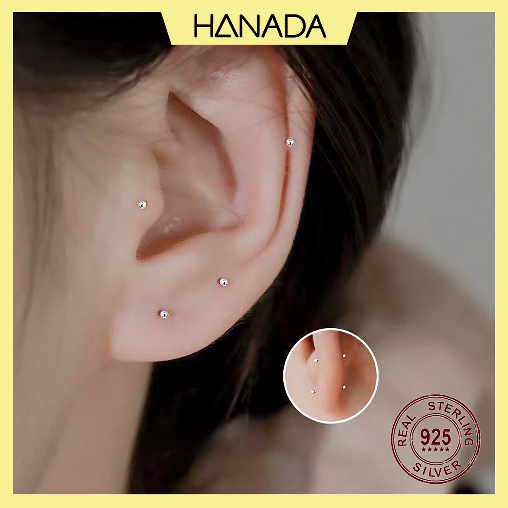 Bông Tai Bạc Nguyên Chất Giữ lỗ Hanada Bông Hai Đầu Bi Khuyên Đeo Mũi Nam Nữ 1058
