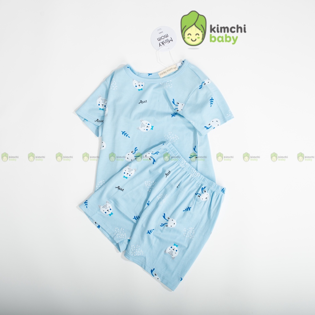 Đồ Bộ Bé Gái, Bé Trai Minky Mom Vải Thun Lạnh Hoạ Tiết Sư Tử Vàng, Bộ Cộc Tay Mặc Nhà Cho Bé MKM2205