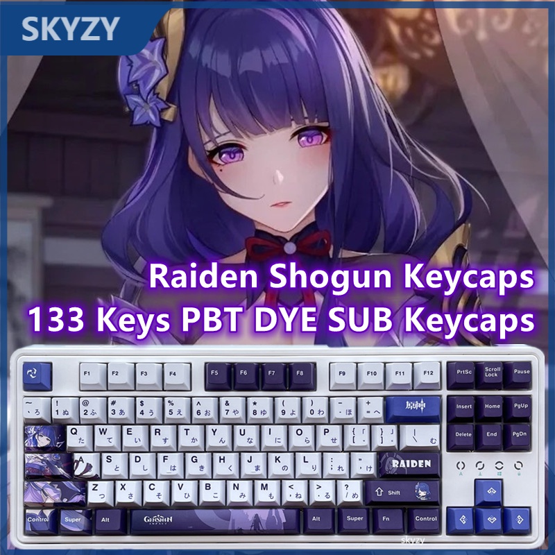 133 Phím Raiden Shogun Keycaps Cherry Profile Genshin Impact Beelzebul Anime PBT DYE SUB Bàn phím cơ Keycap