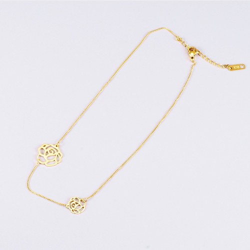 Dây Chuyền Nữ 2 Bông Hoa Kiểu Choker Titan Ko Đen TT 2923