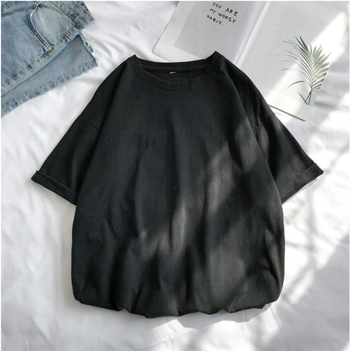 Áo thun IELGY tay ngắn dáng rộng màu trơn trẻ trung cho nữ