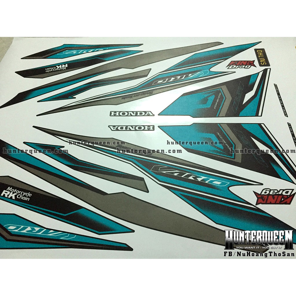 Tem rời Vario 2018. Xe đen, tem xanh ngọc. Thay đổi màu sắc và chi tiết theo yêu cầu. Sắc nét, bền màu