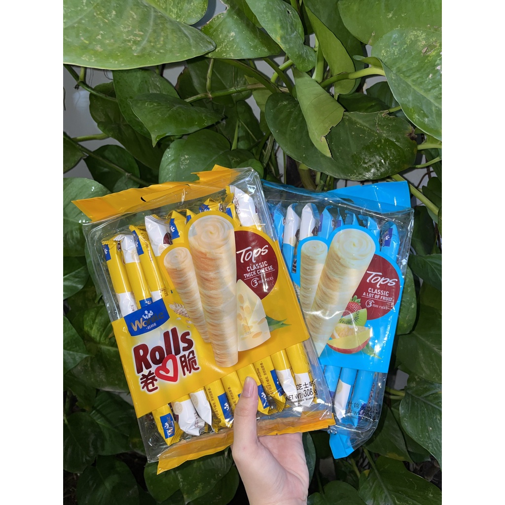 Bánh Quế Wonlie Rolls Vị Phô Mai 3 Mini Packs (Túi 18 gói)