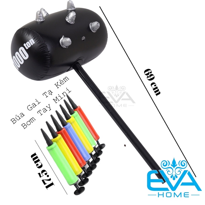 Đồ Chơi Bơm Hơi Búa Gai Tạ Đen Lớn Bơm Hơi Cán Cầm Cứng Size To Kèm Bơm Large Inflatablr Spiked Hammer With Pump
