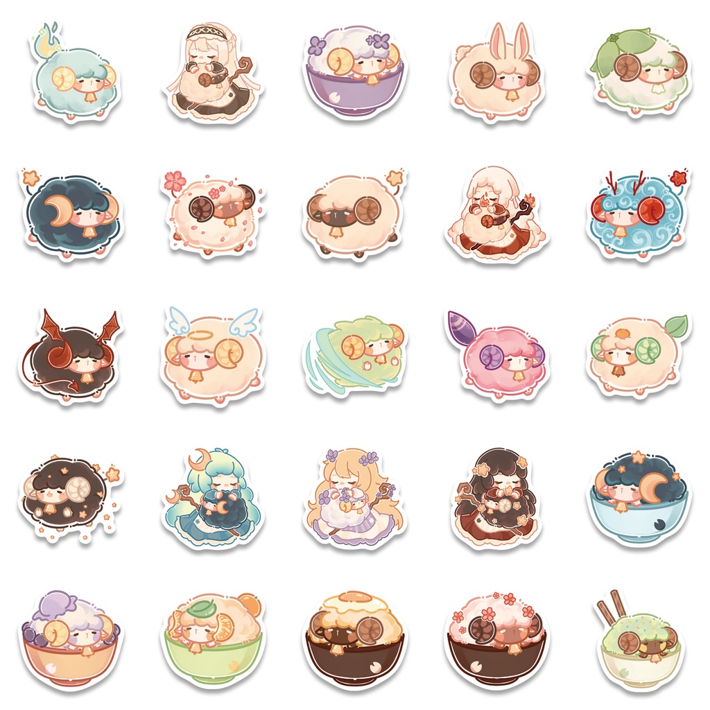 Bộ 50 Miếng Dán Trang Trí Nhiều Màu Sắc Hình Chú Cừu Dễ Thương