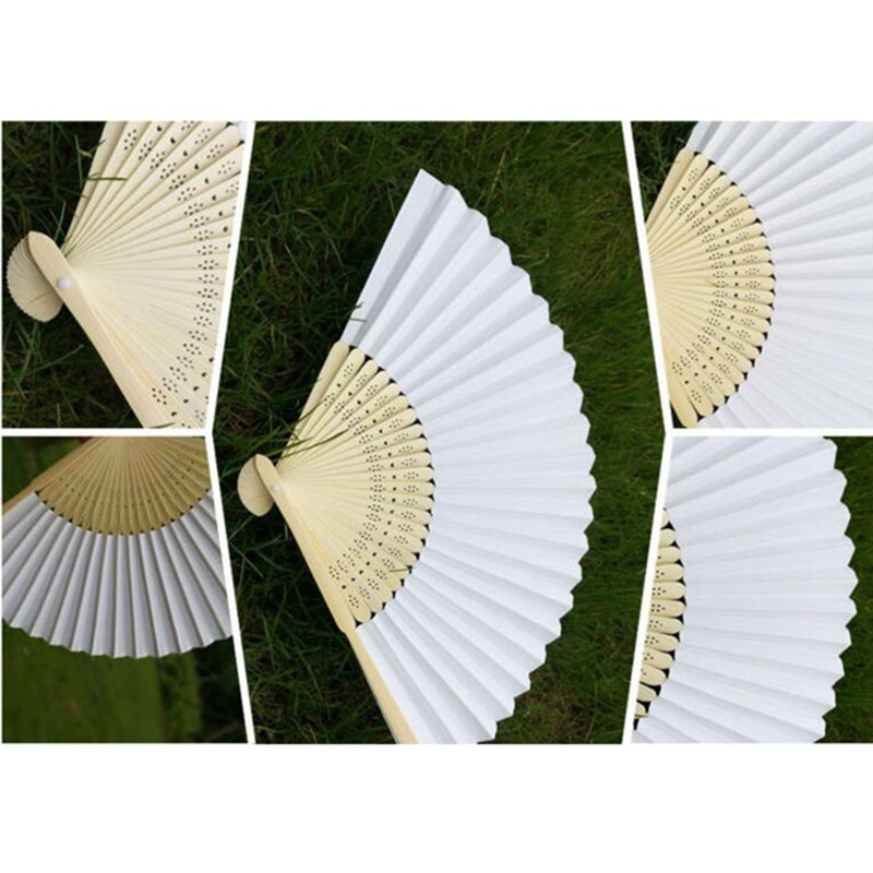 Bộ 50 quạt giấy gấp màu trắng 21cm phong cách tao nhã