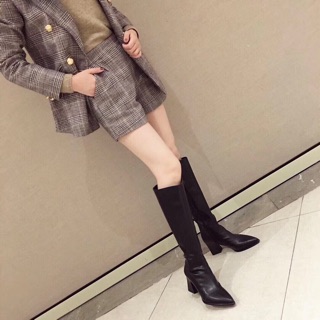 Boot đùi mũi nhọn gót vuông