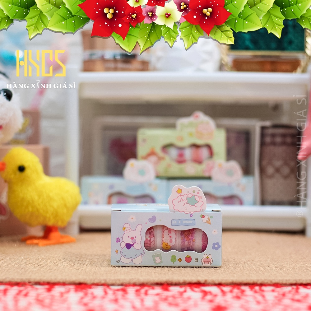 HỘP 5 CUỘN WASHI SIÊU XINH - loại mới có nhũ lắp lánh