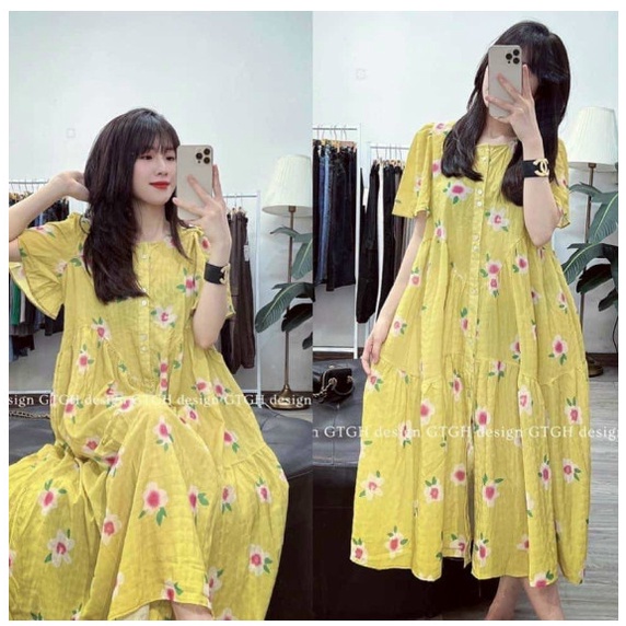 Đầm bầu _ váy bầu dáng babydoll  điểm hoạ tiết sang chảnh